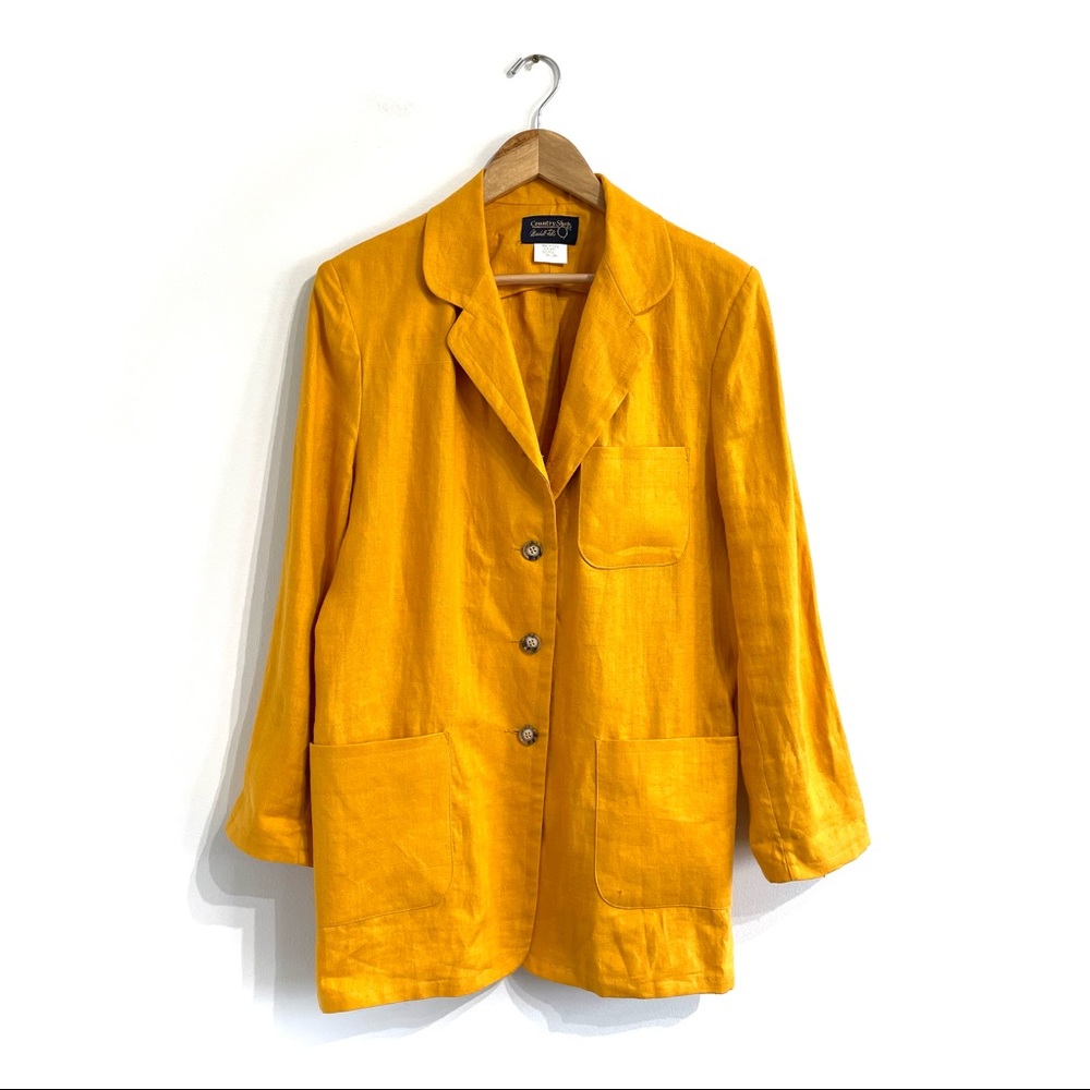 Casual Linen Blazer Jacket - Mustard Yellow by Current/Elliott